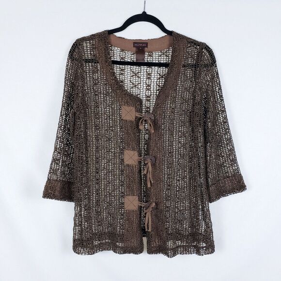 Brown Open Knit Cardigan Womens S Toggle Buttons Goblincore Fairy Grunge - Picture 1 of 9